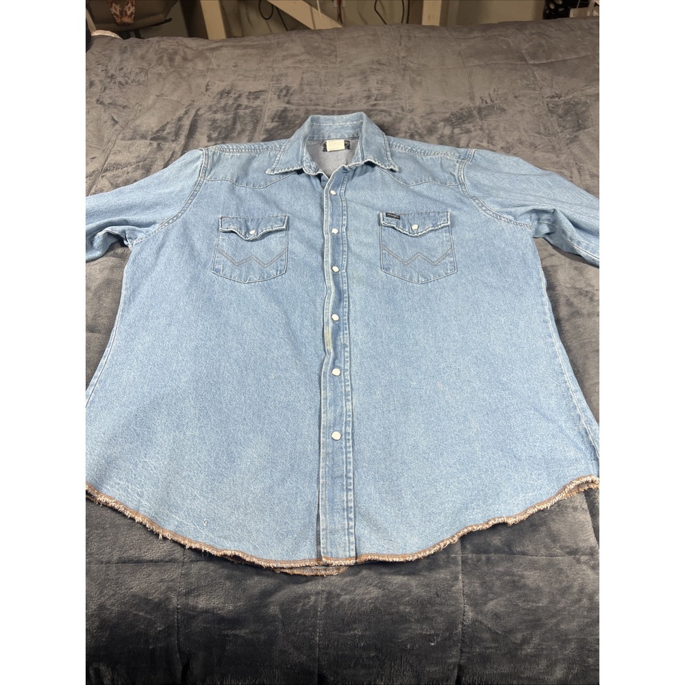 Wrangler Denim Blue Denim Pearl Snap Long Sleeve 2XL Tall